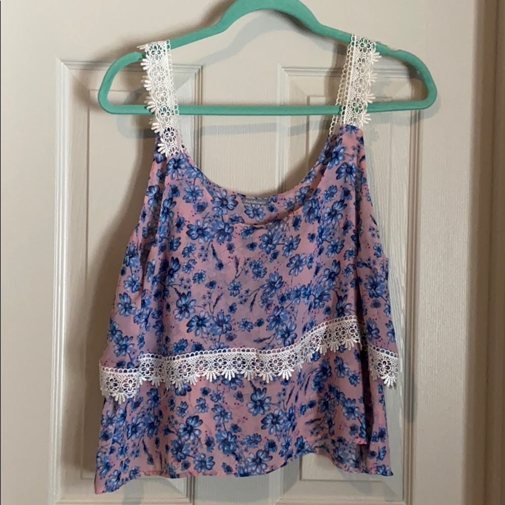 Charlotte Russe Floral And Lace Crop Tank